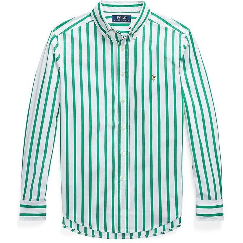 Detská bavlnená košeľa Polo Ralph Lauren zelená farba