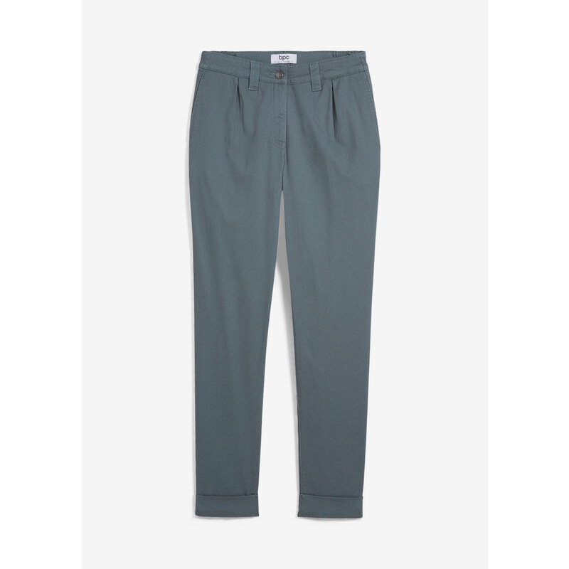 bonprix Chino nohavice, strečové, pohodlný pás a vyhrnuté zakončenie, farba zelená, rozm. 38
