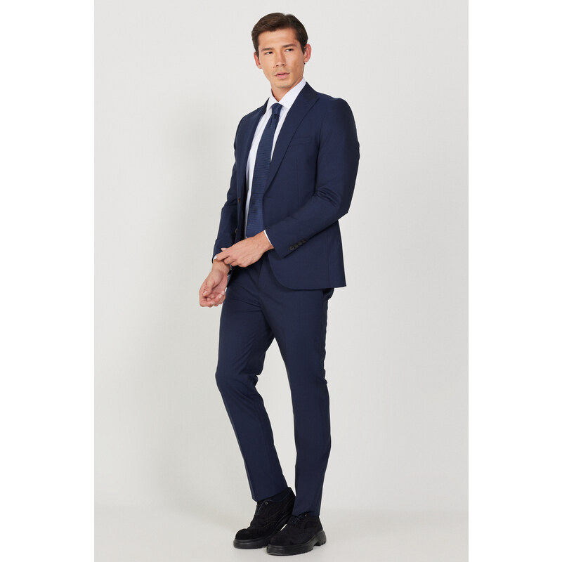 ALTINYILDIZ CLASSICS Men's Navy Blue Extra Slim Fit Slim Fit Sports Suit.