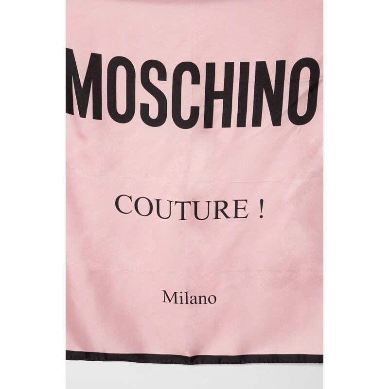 Hodvábna šatka Moschino ružová farba, vzorovaná, M2898 E3548