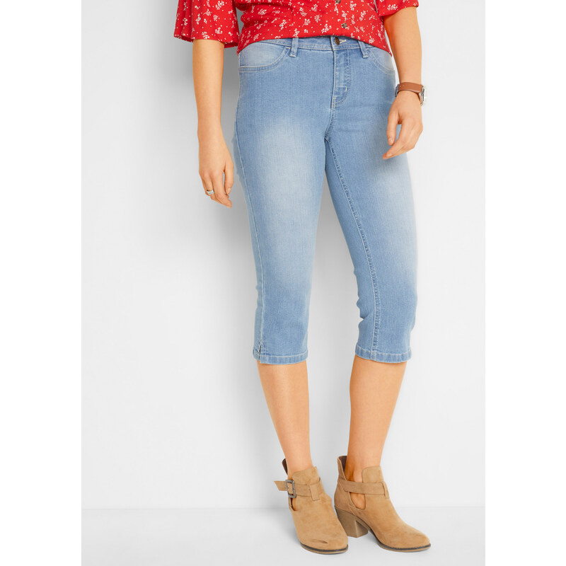 bonprix Capri džínsy, strečové, 2 ks v balení, farba modrá 44735516