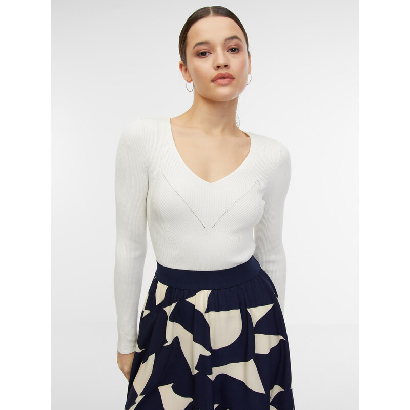 Biely dámsky rebrovaný sveter ORSAY 64778067