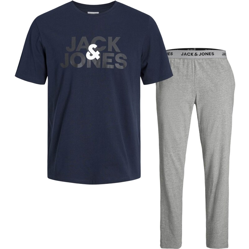 JACK & JONES Dlhé pyžamo 'ULA' námornícka modrá / sivá melírovaná / biela