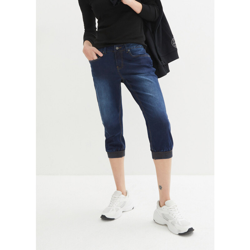 bonprix Strečové džínsy capri, farba modrá 44740986