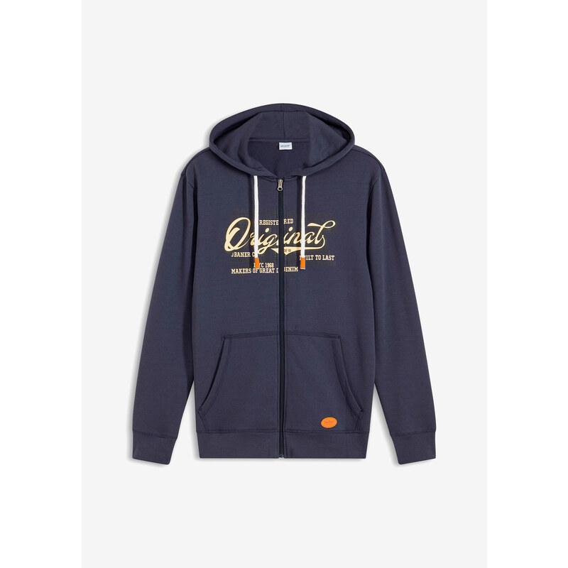 bonprix Mikinová bunda s kapucňou, mäkká vo vnútri, farba modrá 48374035