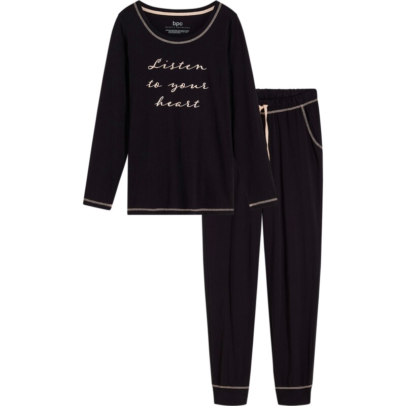 bonprix Pyžamo z mäkkej bavlny s vreckami, farba čierna 48374161