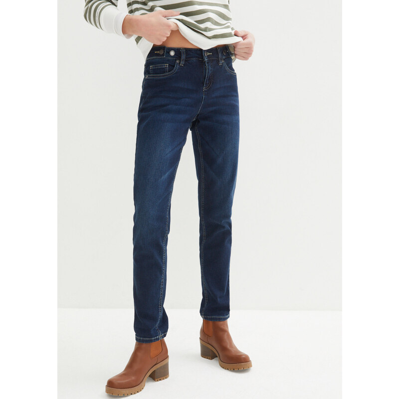 bonprix Strečové džínsy, BOYFRIEND, stredná výška pásu, farba modrá 44741187