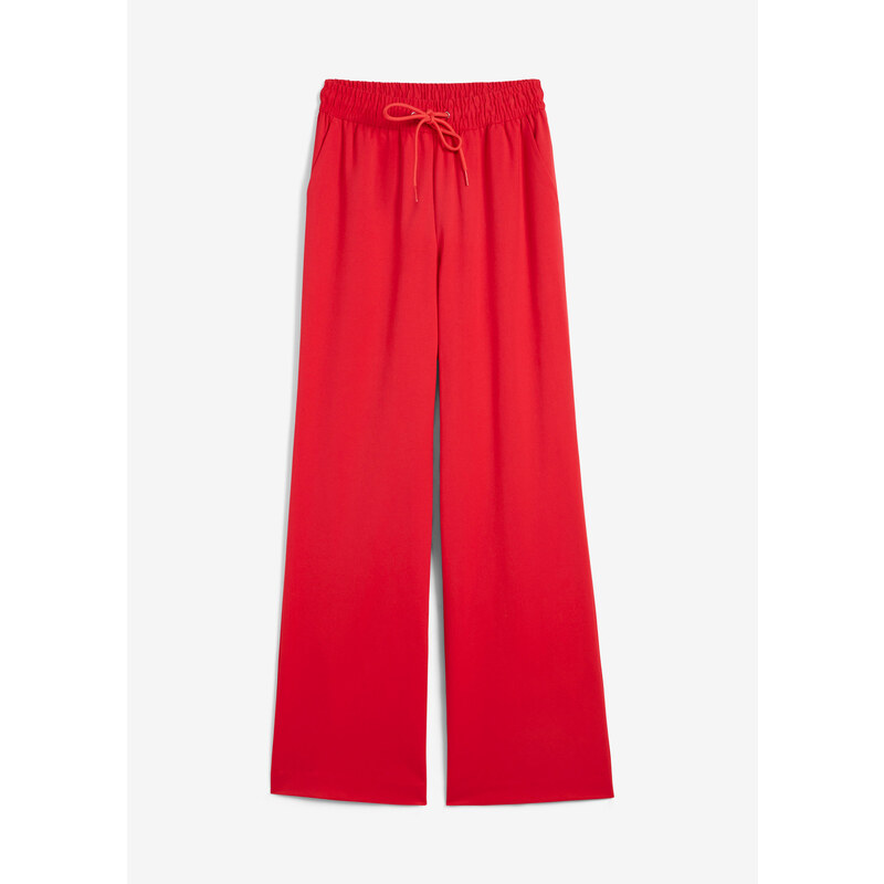 bonprix Široké nohavice s vysokým pásom, dlhé, farba červená, rozm. 48