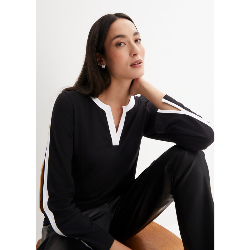 bonprix Tričko s dlhým rukávom s rozparkom, farba čierna 48373824