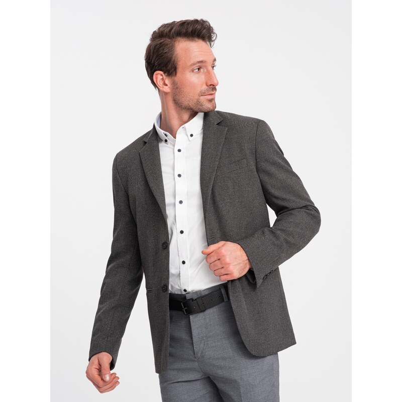 Ombre Clothing Elegantné pánske sako s ozdobnými gombíkmi na manžetách - grafitová V1 OM-BLZB-0114