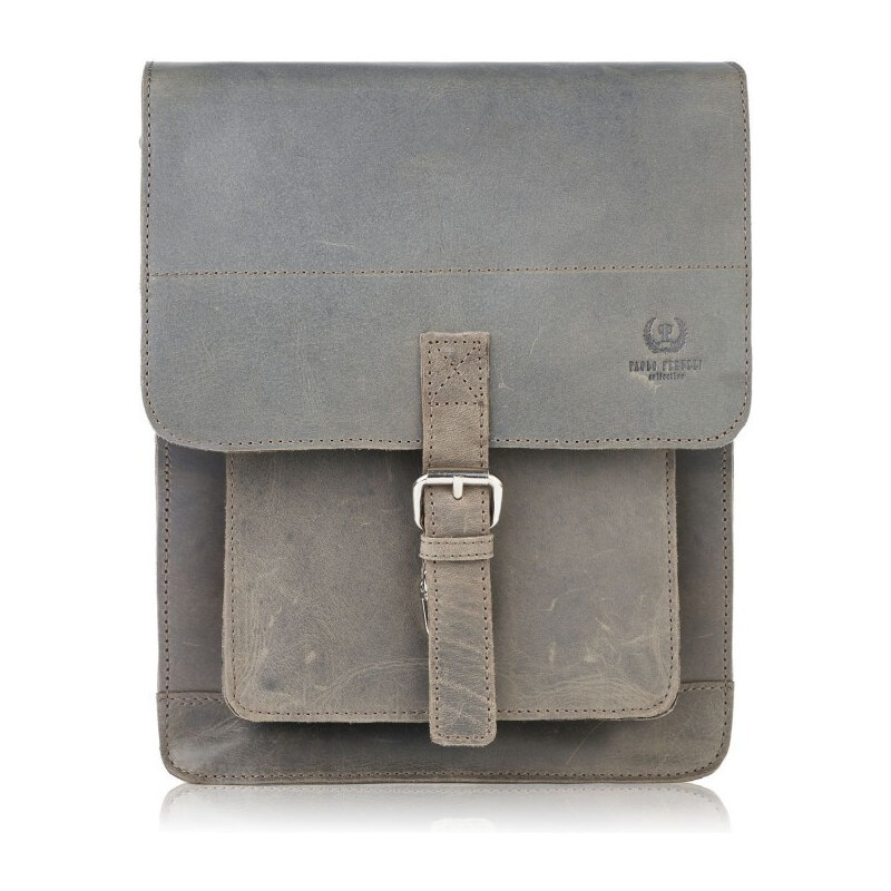 PAOLO PERUZZI Pánska Vintage kožená taška cez rameno T-91-GRE | šedá T 48444823