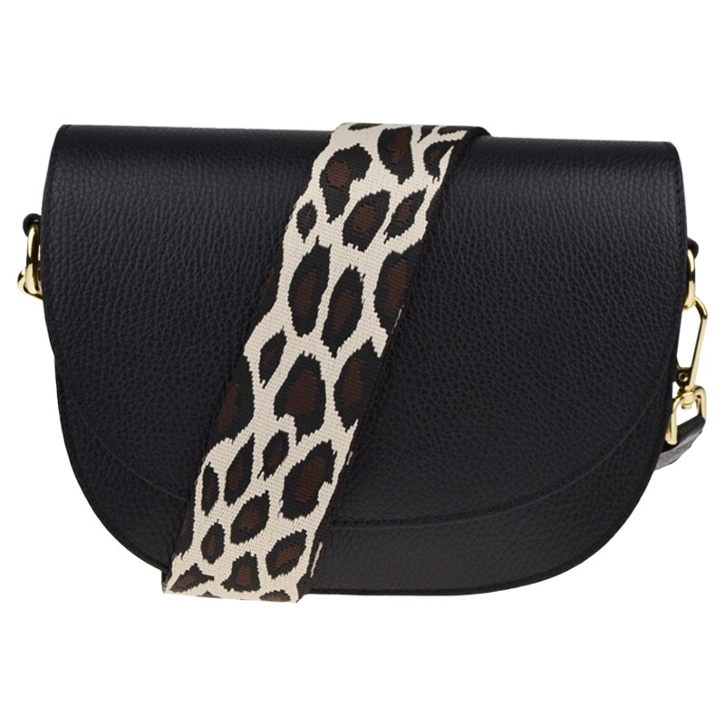 Čierna kožená talianska crossbody kabelka Ramona Nera s prídavným 48433379