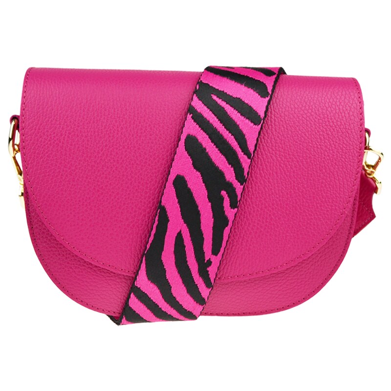 Ružová kožená talianska crossbody kabelka Ramona Fuxia s prídavným 48490352