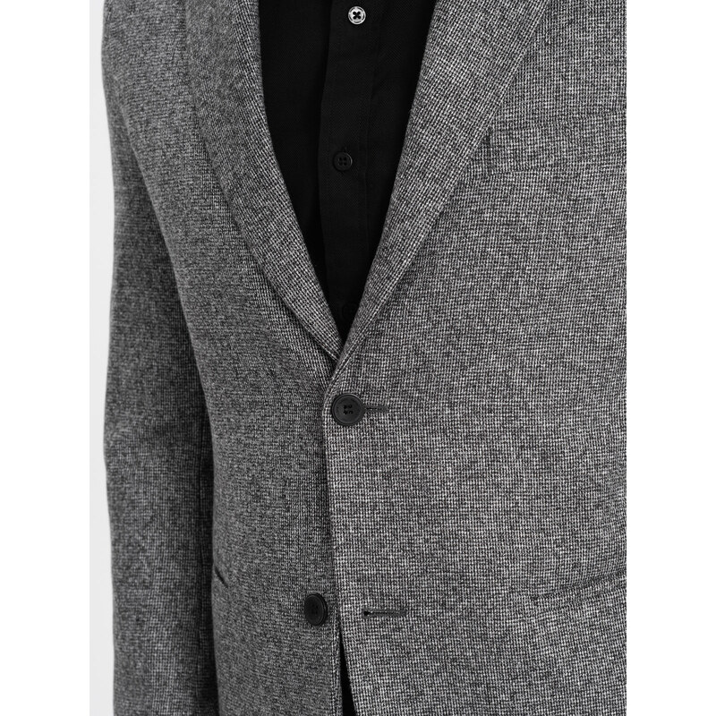 Ombre Clothing Pánske sako na voľný čas s ozdobným špendlíkom na klope - sivý melír V1 OM-BLZB-0120