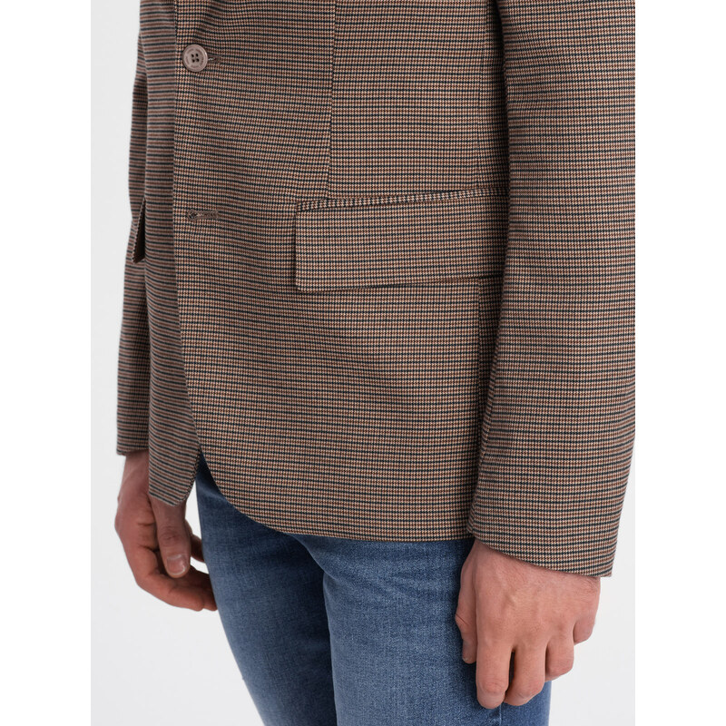 Ombre Clothing Pánske sako v jemnej kockovanej farbe - hnedé V1 OM-BLZB-0116
