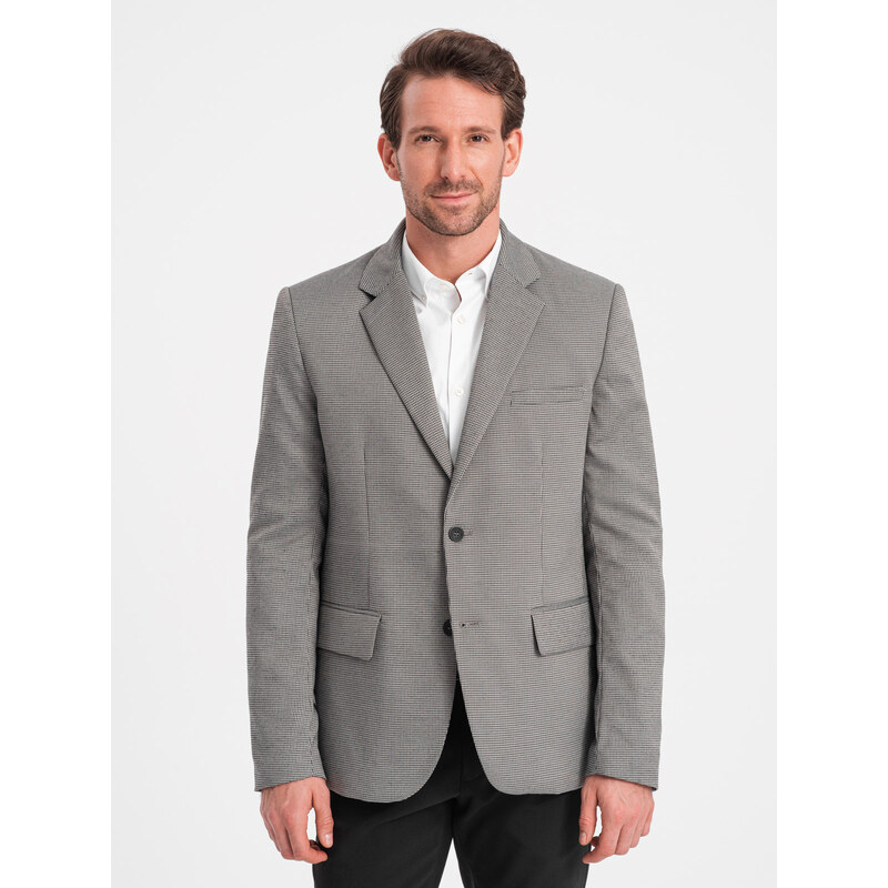 Ombre Clothing Pánska voľnočasová bunda v jemnej kockovanej farbe - sivá V2 OM-BLZB-0116