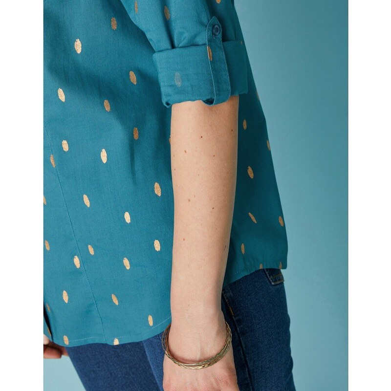 Košeľová blúzka so zlatou potlačou tyrkysová/zlatá 036 Blancheporte 48492633