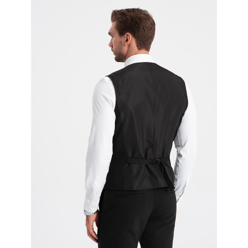 Ombre Clothing Pánska obleková vesta bez klop - čierna V4 OM-BLZV-0112