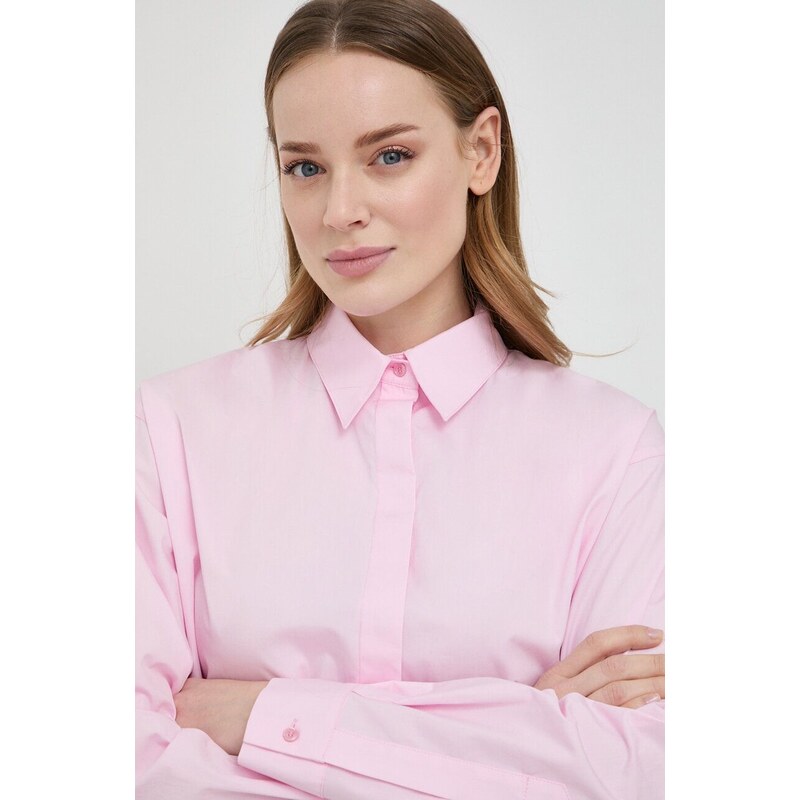 Bavlnená košeľa Pinko dámska, ružová farba, regular, s klasickým golierom, 100233.A19U