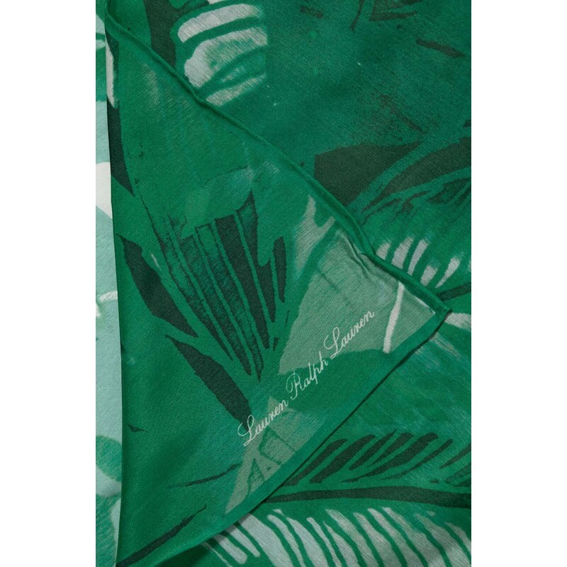 Šatka s prímesou hodvábu Lauren Ralph Lauren zelená farba, vzorovaná, 454937203