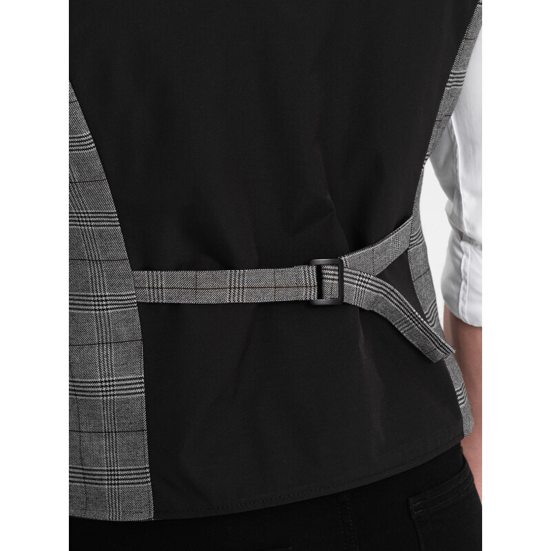 Ombre Clothing Pánska vesta bez klopí v jemnej kockovanej farbe - grafitová V2 OM-BLZV-0123