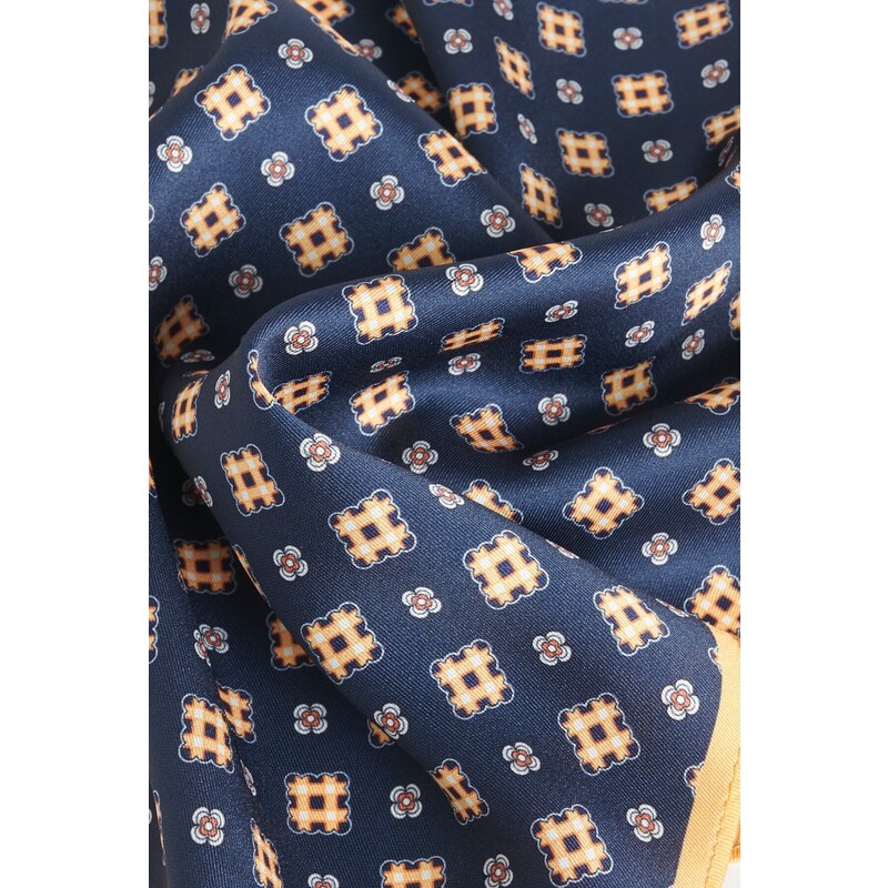 ALTINYILDIZ CLASSICS Men's Navy Blue-Mustard Patterned Handkerchief