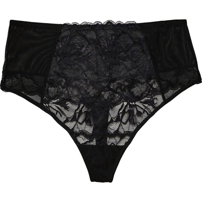 bonprix Vysoké stringové nohavičky z čipky, farba čierna 48517849