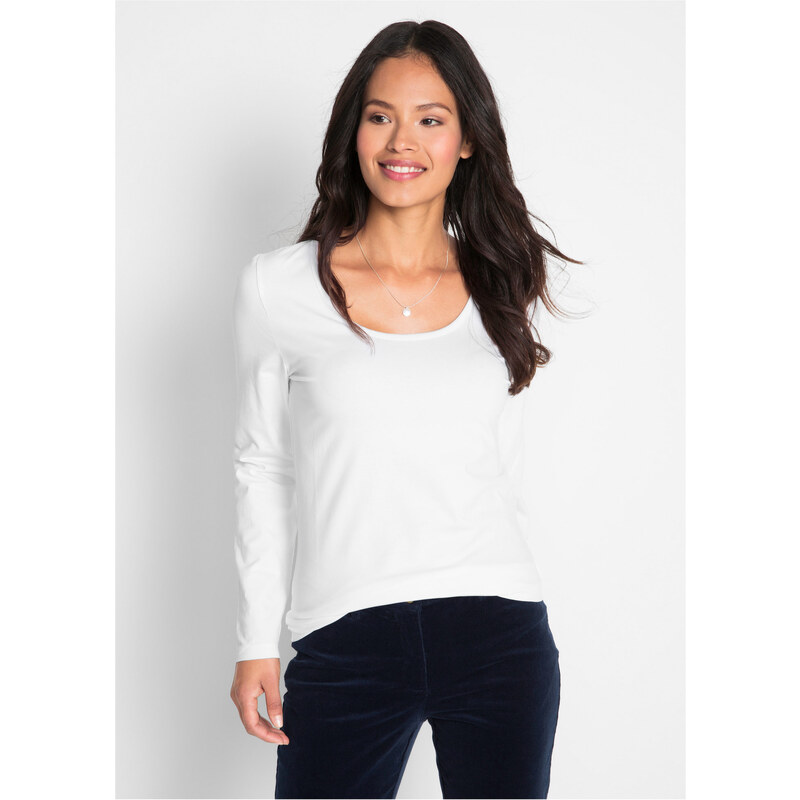 bonprix Úzko priliehavé tričko s dlhým rukávom, farba biela 65384982
