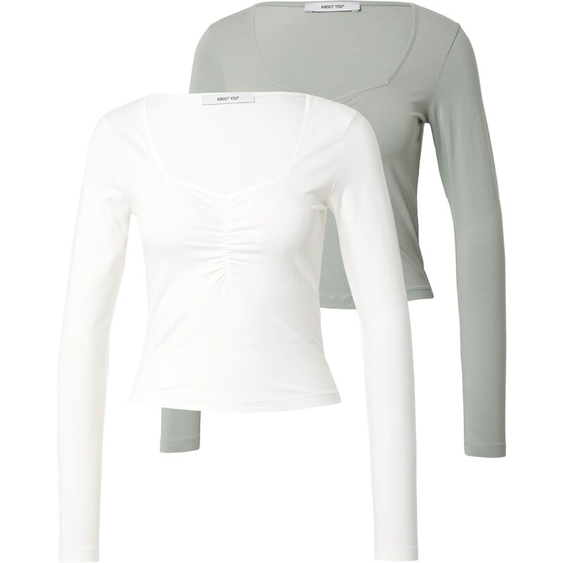 ABOUT YOU Tričko Gwen nefritová / šedobiela 66479033