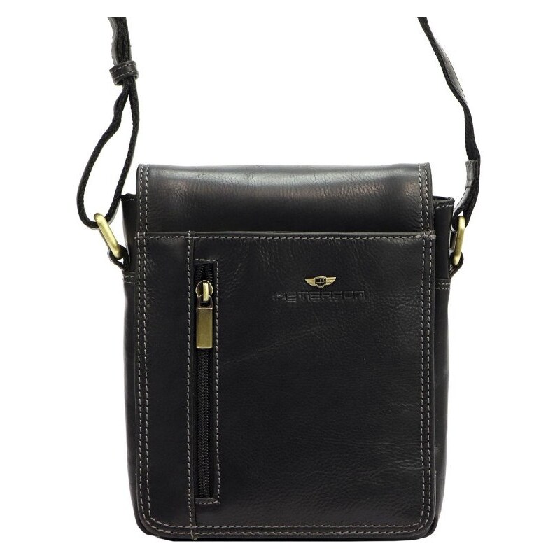 Peterson Pánska kožená taška cez rameno HAMLET čierna 48533917
