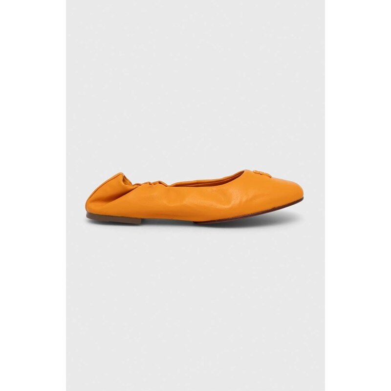 Kožené balerínky Tommy Hilfiger TH ELEVATED ELASTIC BALLERINA oranžová farba, FW0FW07882