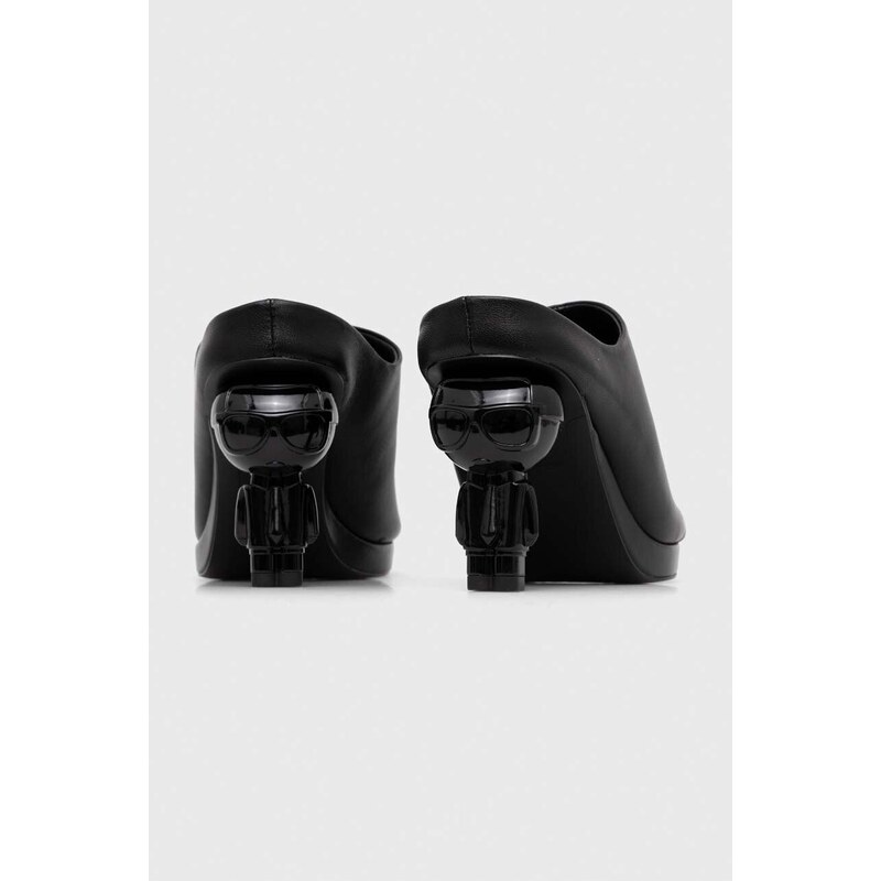 Kožené šľapky Karl Lagerfeld IKON HEEL dámske, čierna farba, na podpätku, KL39004