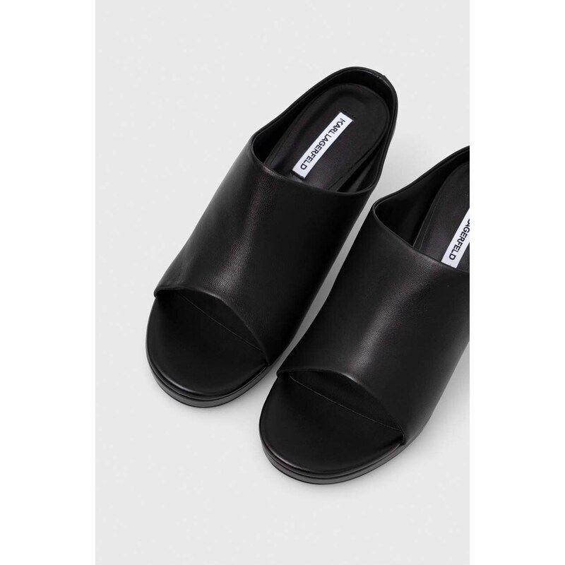 Kožené šľapky Karl Lagerfeld IKON HEEL dámske, čierna farba, na podpätku, KL39004