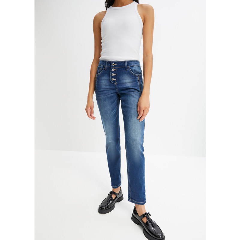 bonprix Boyfriend džínsy, stredná výška pásu, farba modrá 44793852