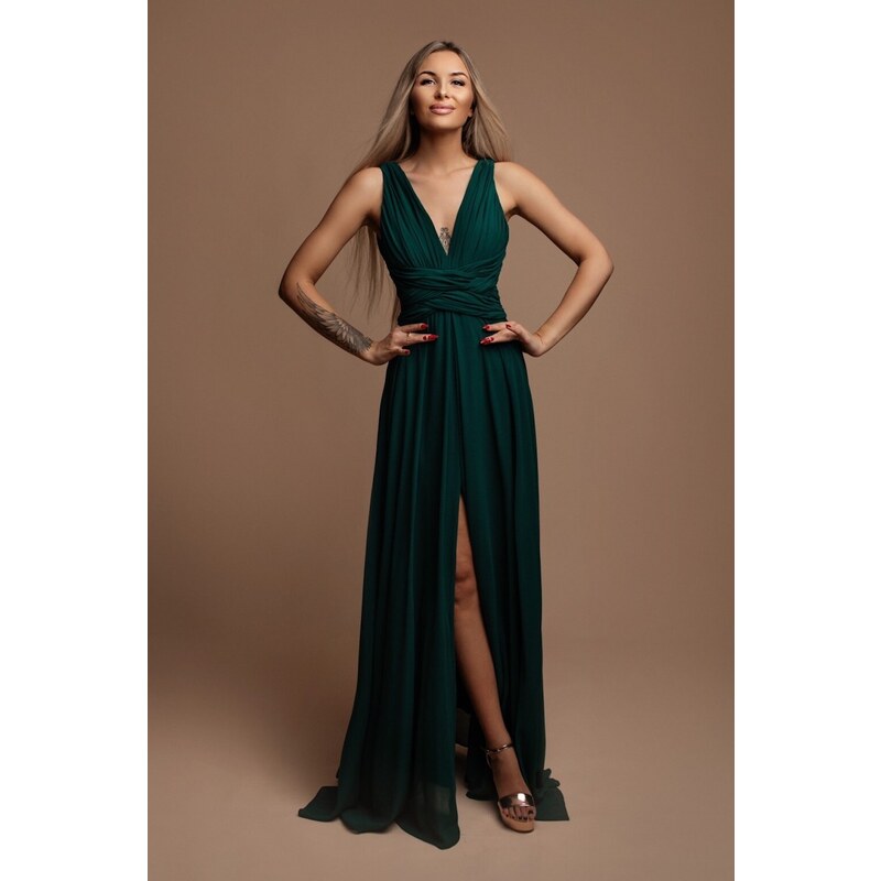 miadresses.sk Zelené šifónové šaty s rozparkom 48558143