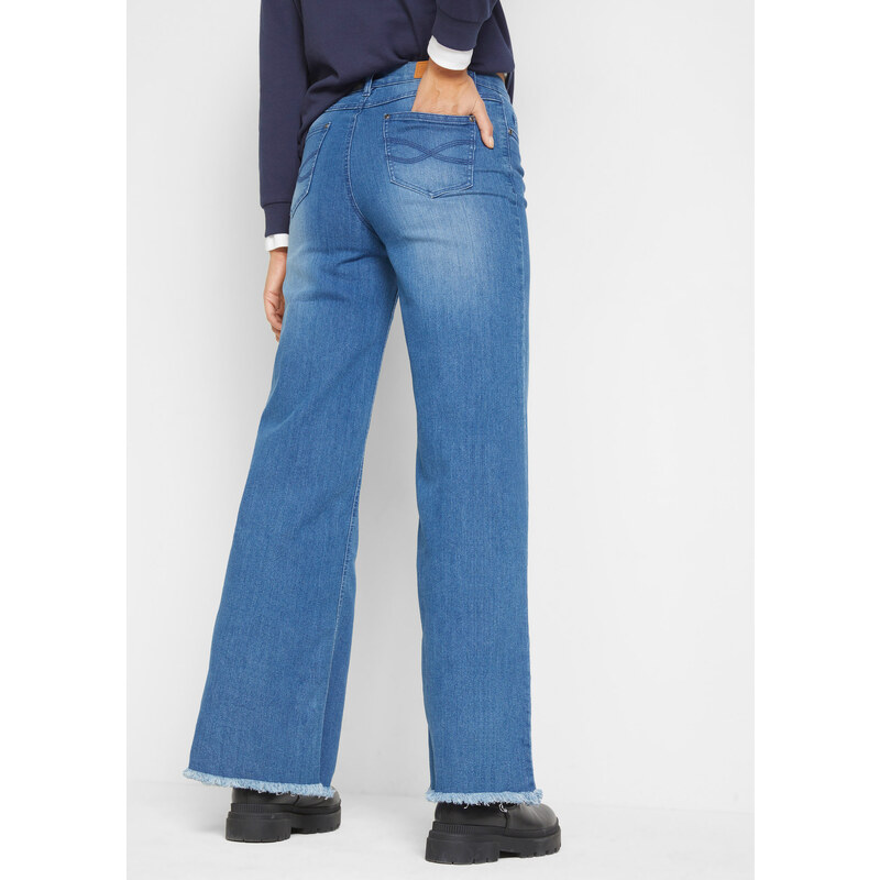 bonprix Strečové džínsy, Loose Fit, Straight, vysoké, farba modrá, rozm. 38