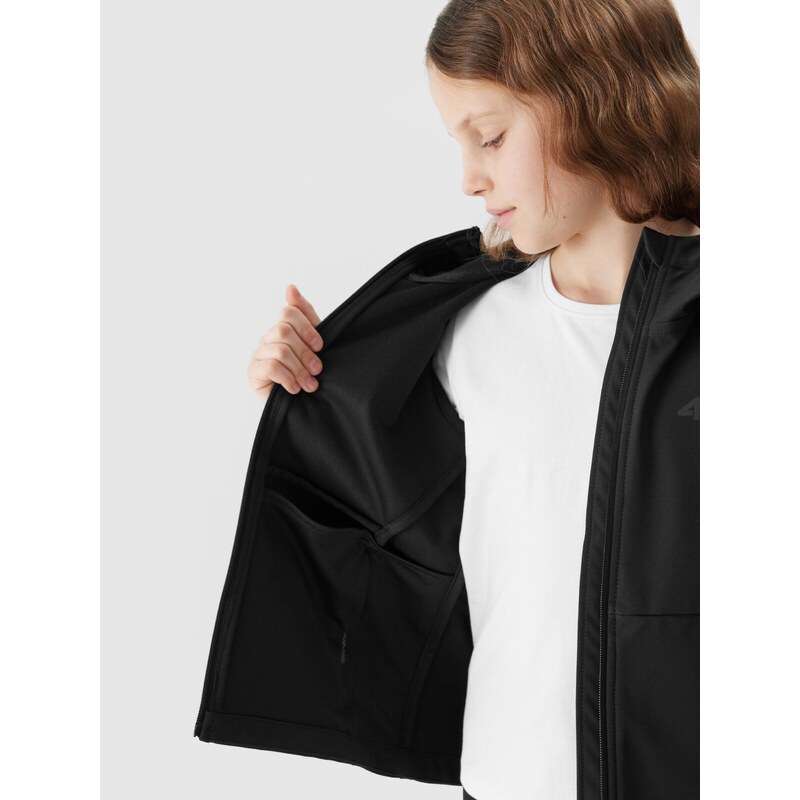 4F Dievčenská vetroodolná softshellová bunda s membránou 5000 - čierna