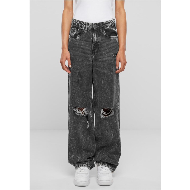 Urban Classics Womens Distressed 90s Wide Jeans - Black 50676762