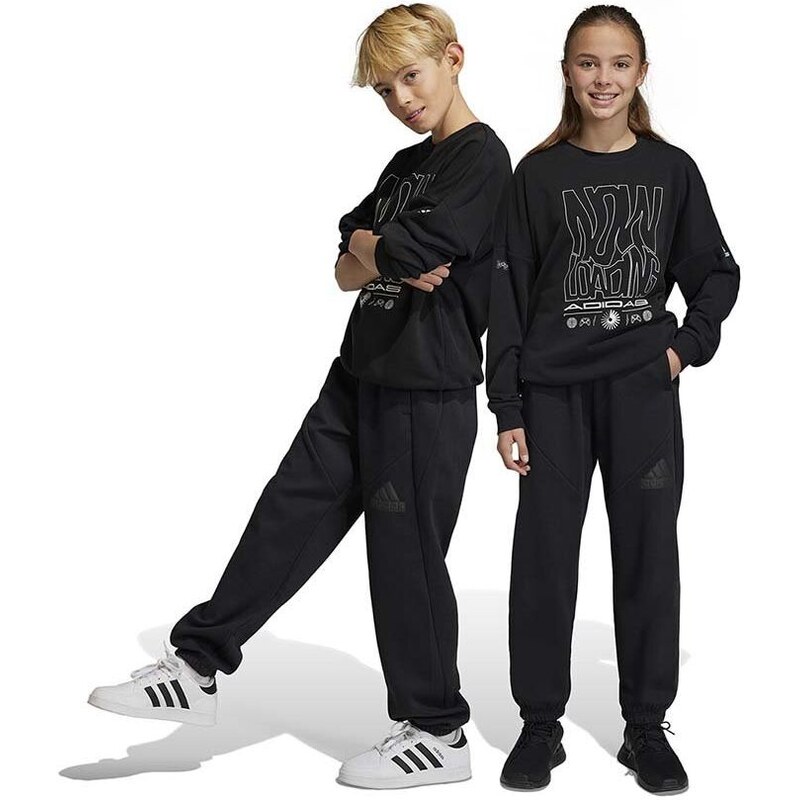Detské tepláky adidas U FI LOGO čierna farba, jednofarebné