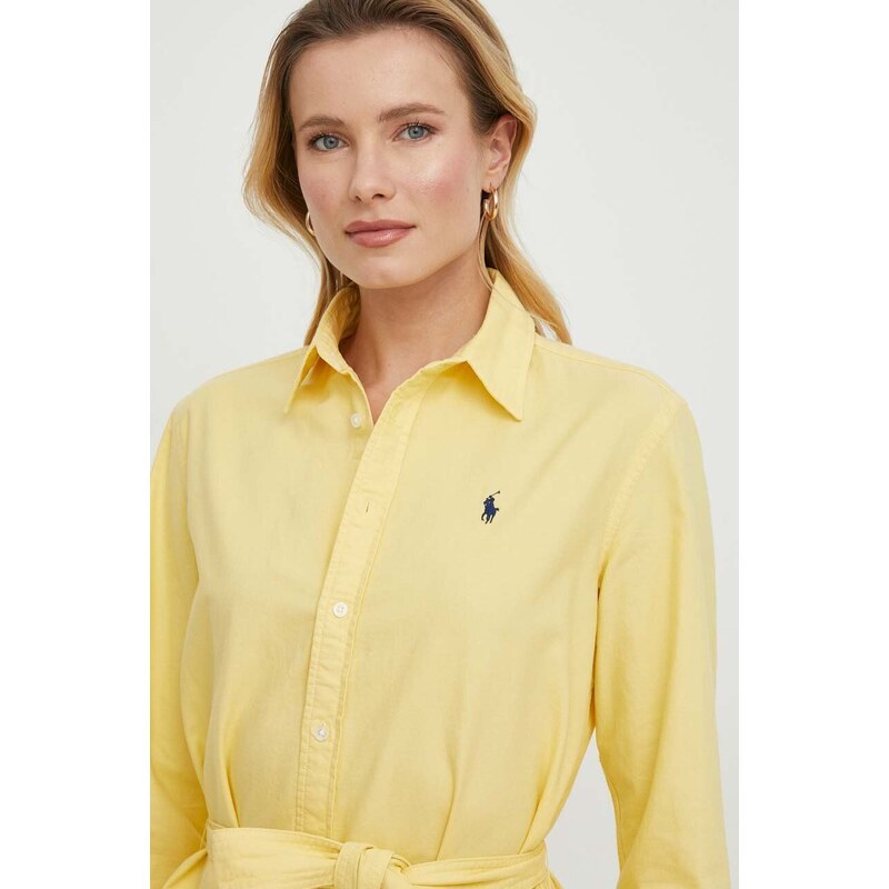 Bavlnené šaty Polo Ralph Lauren žltá farba, mini, rovný strih, 211928808