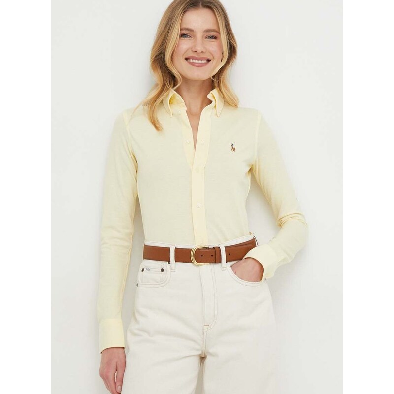 Bavlnená košeľa Polo Ralph Lauren dámska, žltá farba, regular, s klasickým golierom, 211924258
