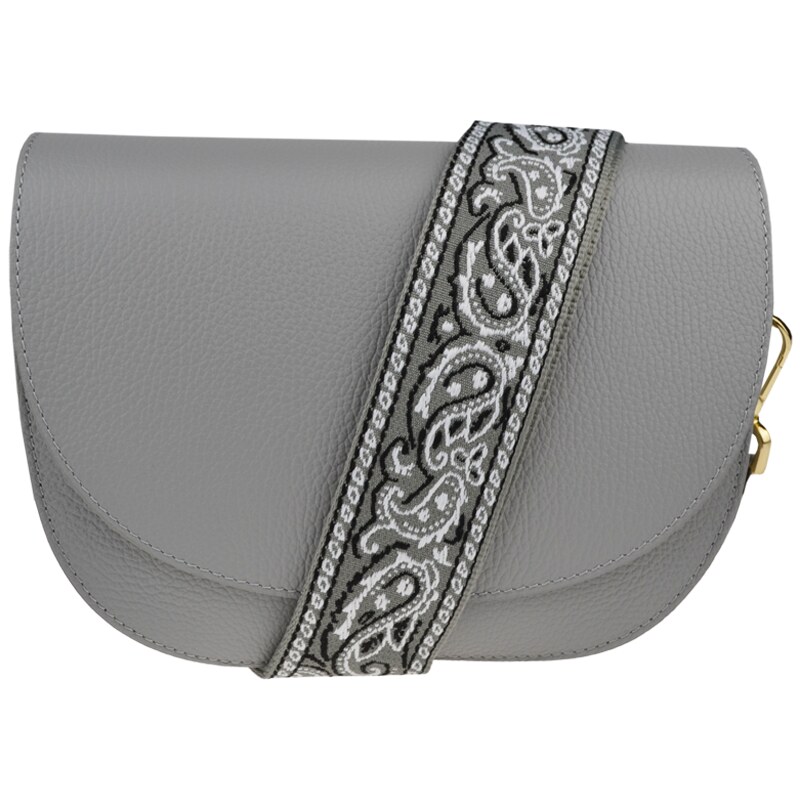 Sivá kožená talianska crossbody kabelka Ramona Grigio s prídavným 48615549