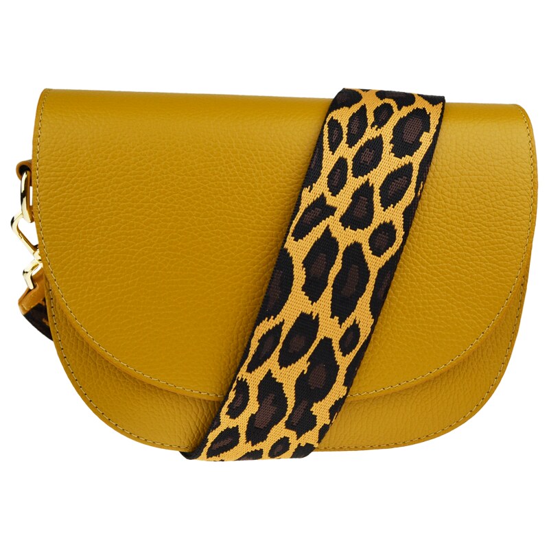 Žltá kožená talianska crossbody kabelka Ramona Senape s prídavným 48615547