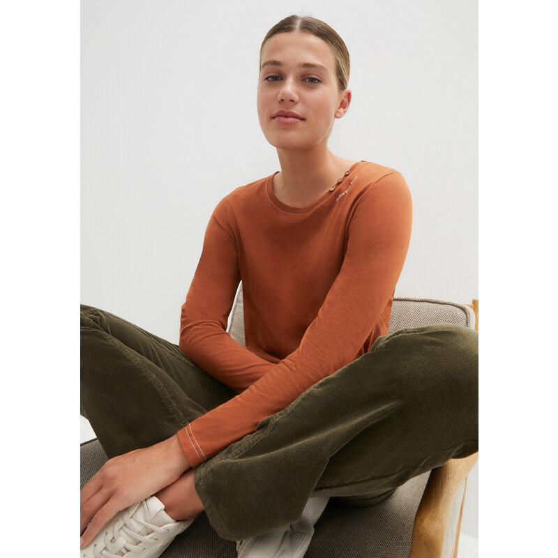 bonprix Tričko s dlhým rukávom a ozdobnými gombičkami, farba hnedá 45359262