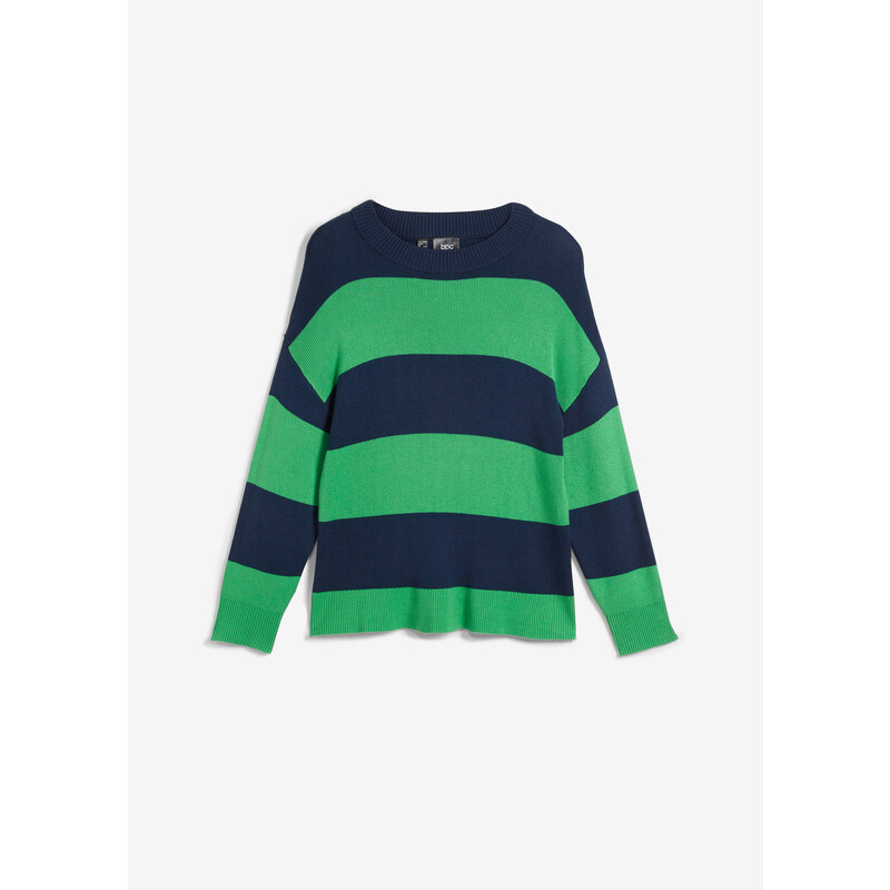 bonprix Jemne pletený pulóver so širokými pásikmi, s okrúhlym 46552118