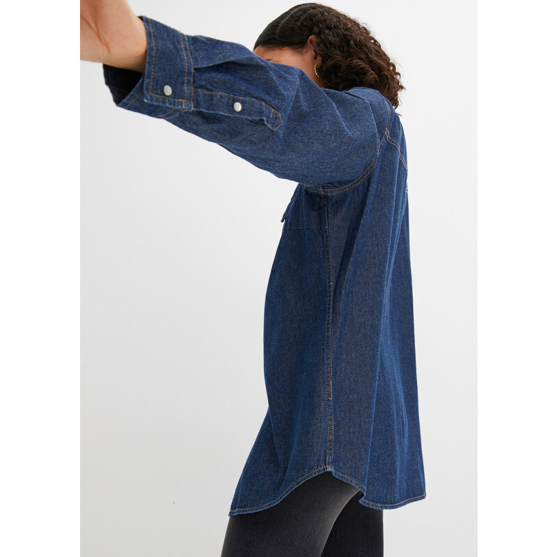 bonprix Džínsová košeľa, dlhý rukáv, farba modrá
