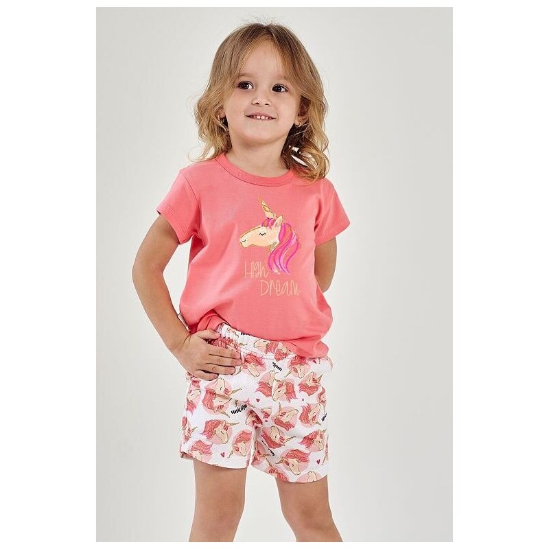 Taro Letné dievčenské pyžamo Mila ružové s jednorožcom