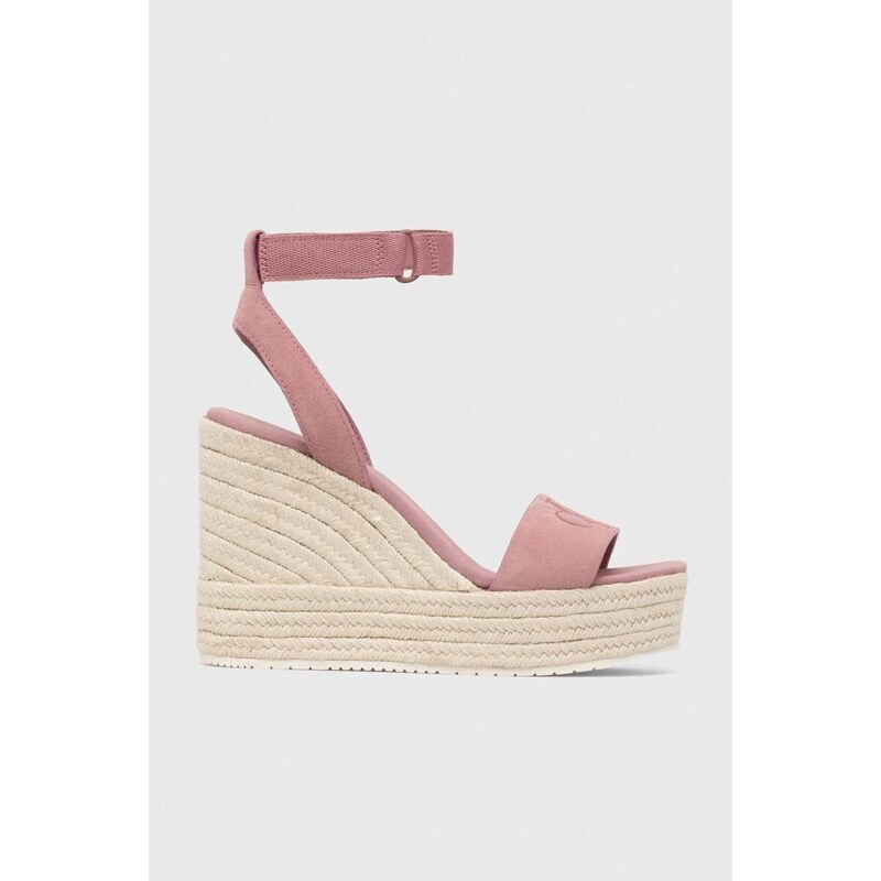 Semišové sandále Calvin Klein Jeans WEDGE SANDAL SU CON ružová farba, YW0YW01026,