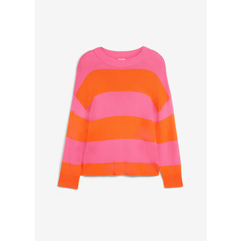 bonprix Jemne pletený pulóver so širokými pásikmi, s okrúhlym 46552116