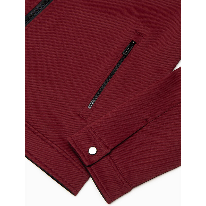 Ombre Clothing Pánska bunda BIKER zo štruktúrovanej tkaniny - bordová V2 OM-JANP-0138